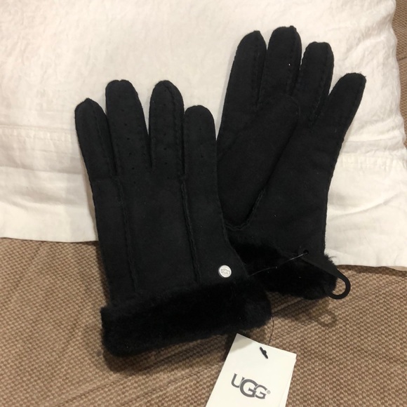 UGG Shearling-Trim Leather Gloves - Picture 2 of 5